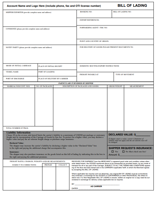 بارنامه اختصاصی دریایی (Bill of Lading) در حمل و نقل دریایی چیست؟